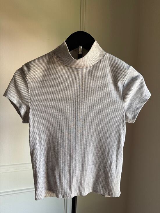 Poof! Tops - Ribbed Mock Neck Top Heather Gray Size Medium